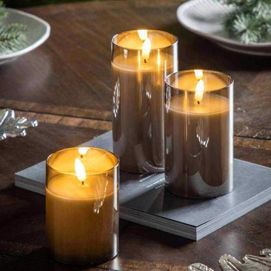 Set of 3 Smoked Grey Battery Powered Candles - The Farthing