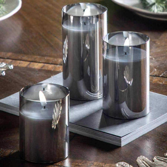 Set of 3 Smoked Grey Battery Powered Candles - The Farthing