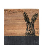 Set of 4 Black Marble & Wood Hare Coasters - The Farthing