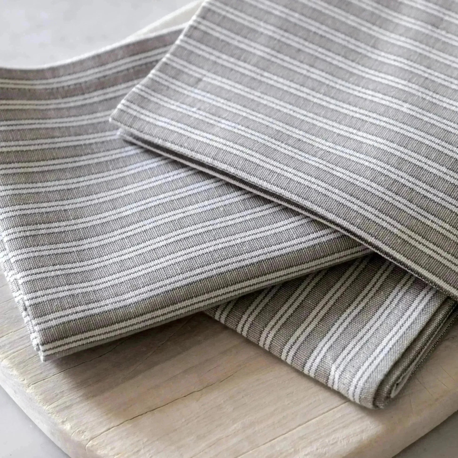 Set of 4 Grey Striped Cotton Napkins - The Farthing