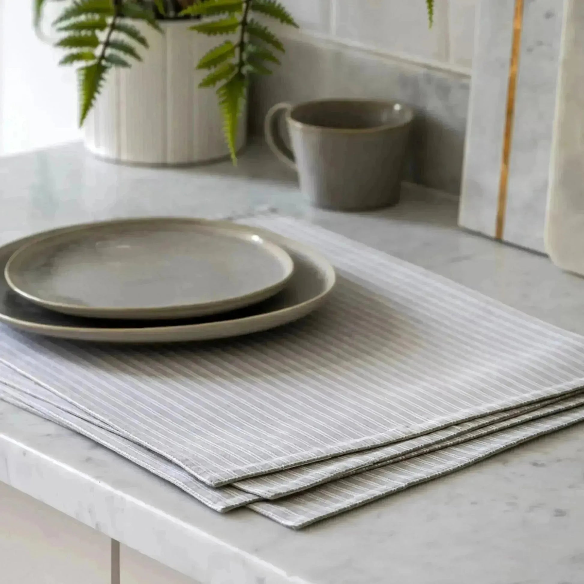 Set of 4 Grey Striped Cotton Placemats - The Farthing