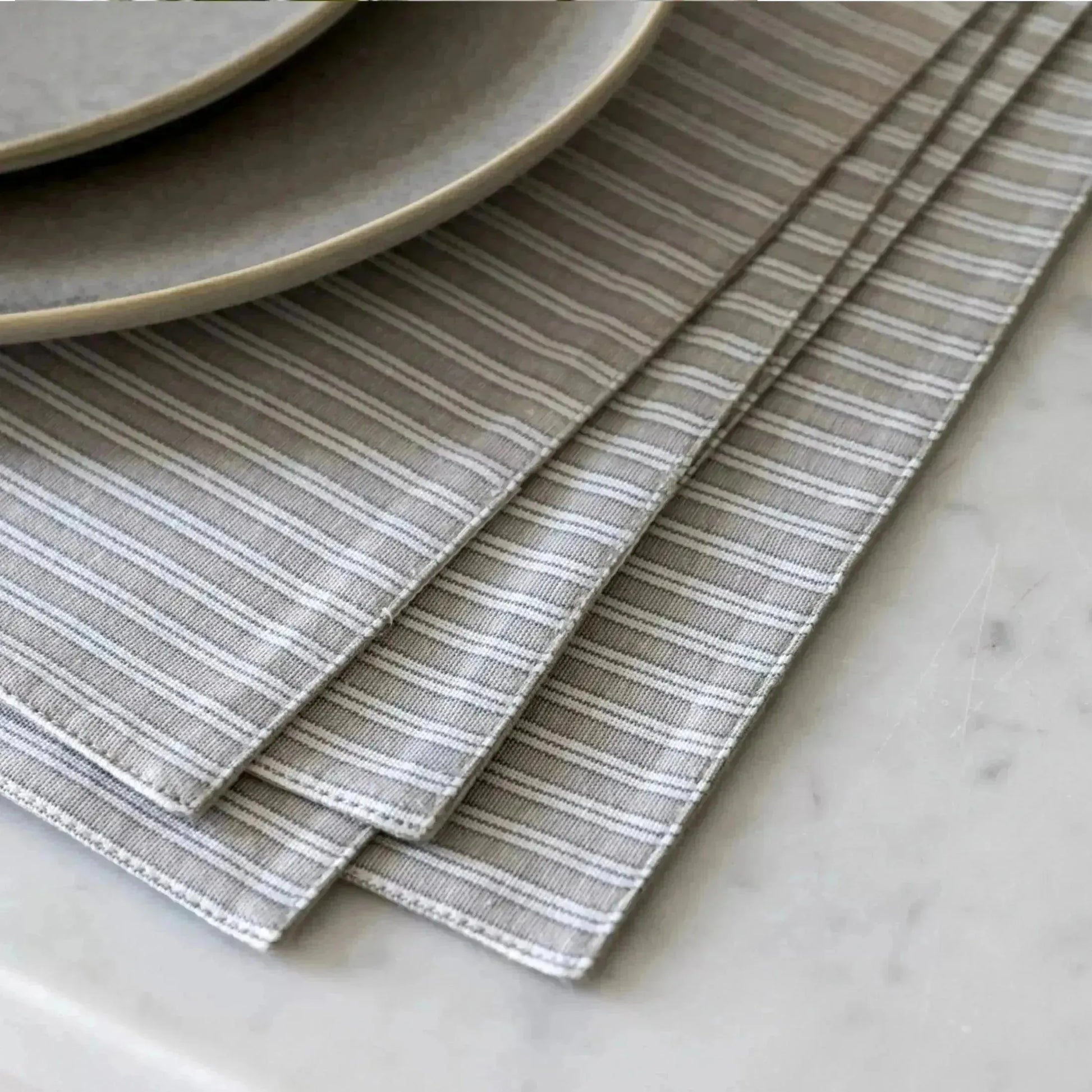 Set of 4 Grey Striped Cotton Placemats - The Farthing