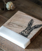 Set of 4 White Marble & Wood Hare Coasters - The Farthing