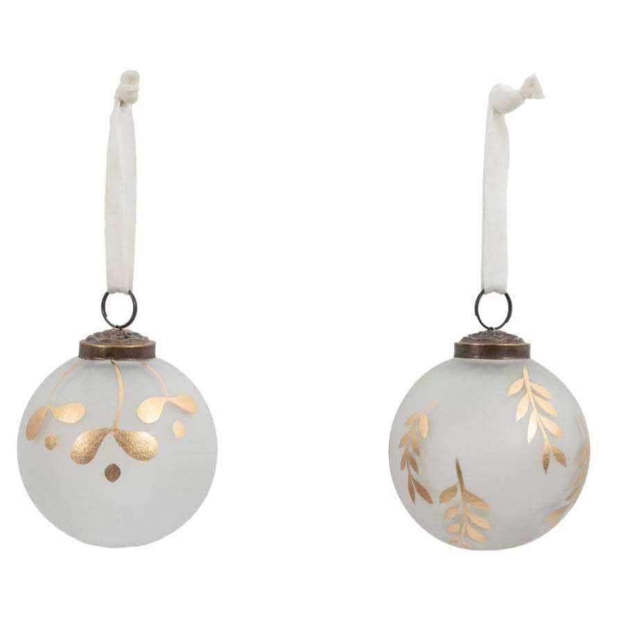 Set of 6 Frosted Baubles with Gold Detail - The Farthing