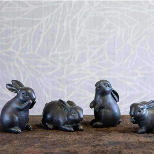 Set of Four Verdigris Bunnies - The Farthing