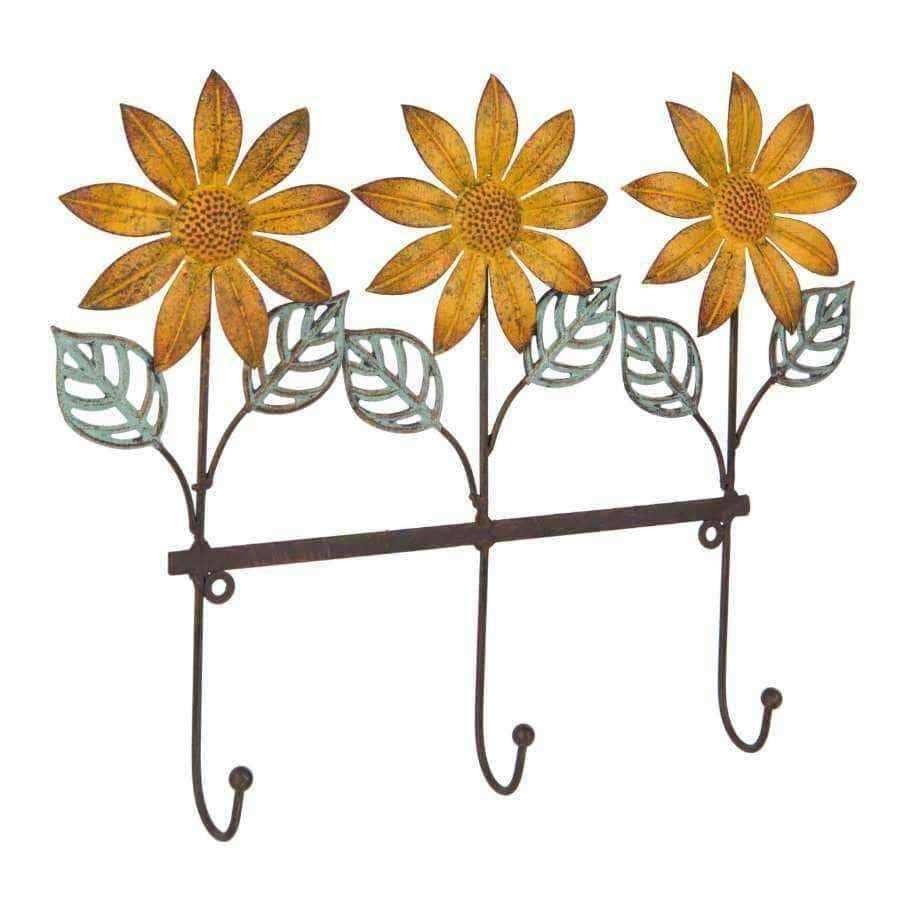 Set of Three Joined Distressed Sunflower Wall Hooks - The Farthing