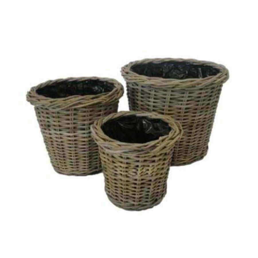 Set of Three Rattan Plant Pots with Liner - The Farthing