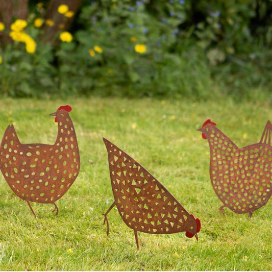 Set of Three Rusty Hen Garden Silhouettes - The Farthing