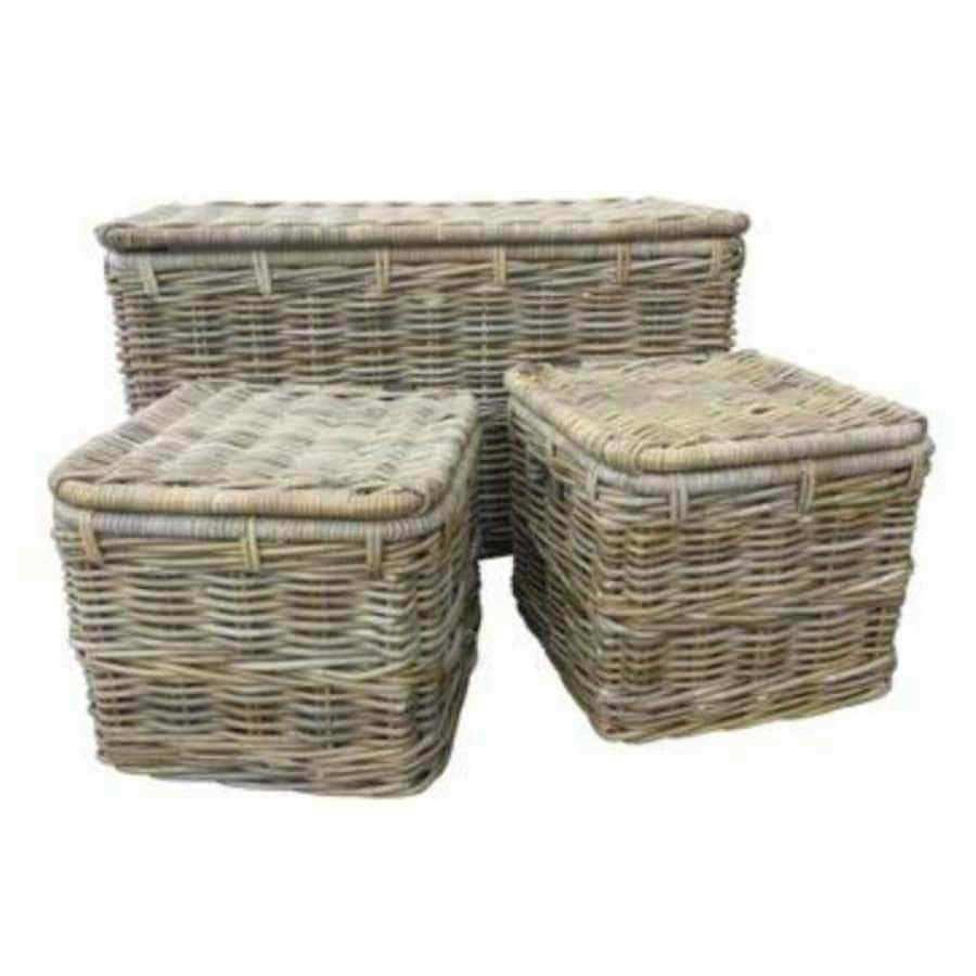 Set of two 3 Rectangle Rattan Storage Trunks - The Farthing