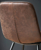 Set of Two Aged Faux Brown Leather Dining Chairs - The Farthing