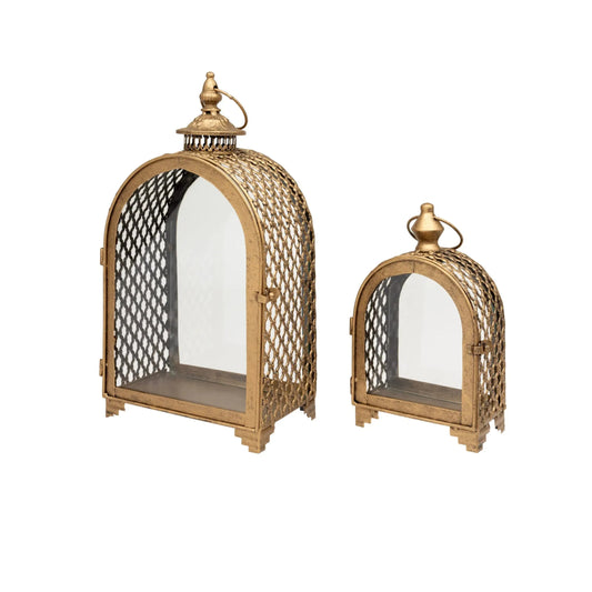 Set of Two Aged Gold Arched Top Lanterns - The Farthing