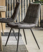 Set of Two Antique Ebony Padded Faux Leather Dining Chairs - The Farthing