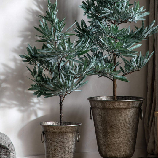 Set of Two Antique Gold Hammered Effect Planters - The Farthing