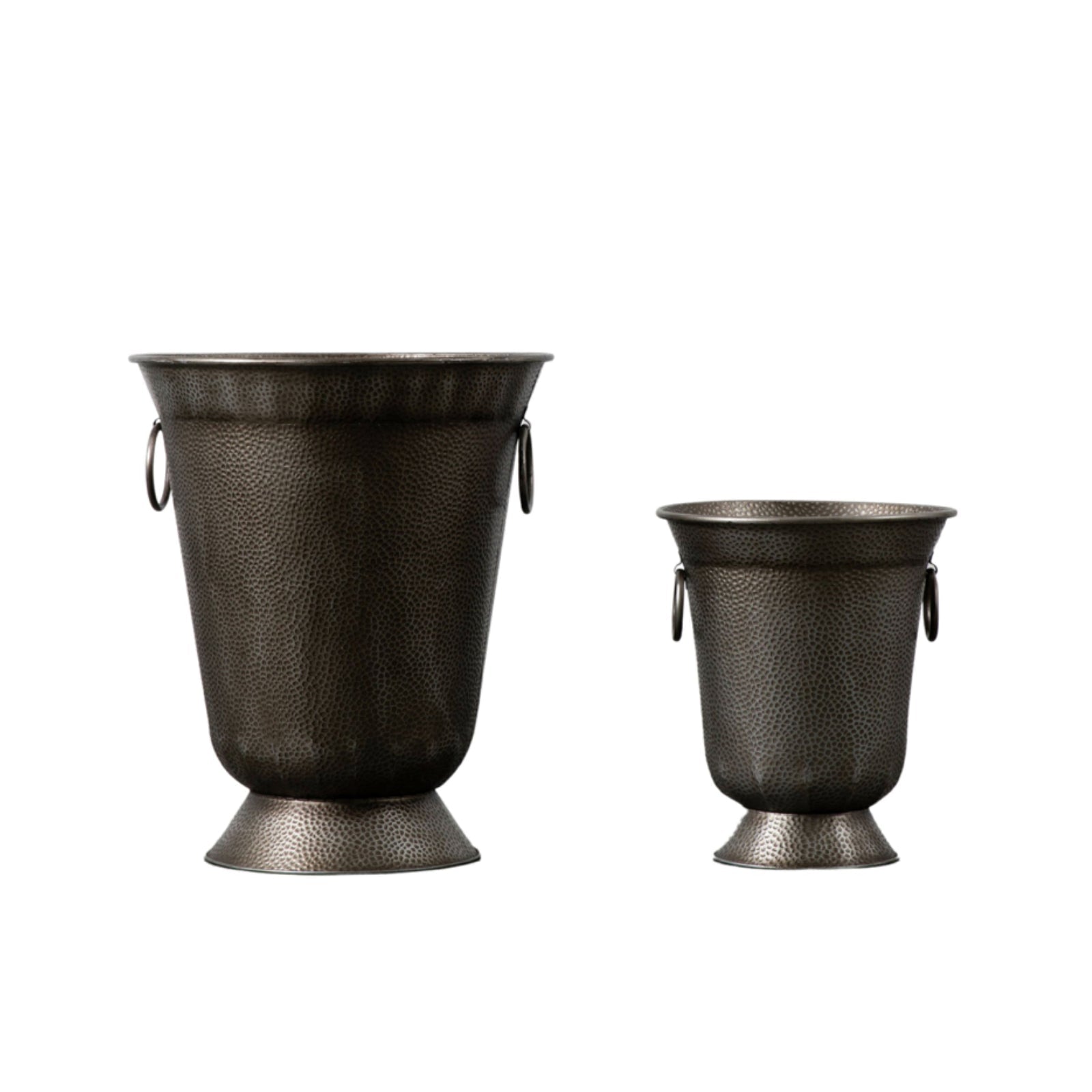 Set of Two Antique Gold Hammered Effect Planters - The Farthing
