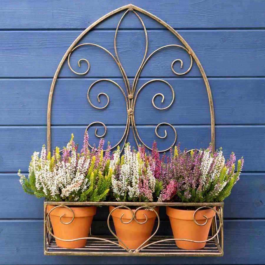 Set of Two Bronzed Metal Frame Wall Shelf Planter Baskets - The Farthing