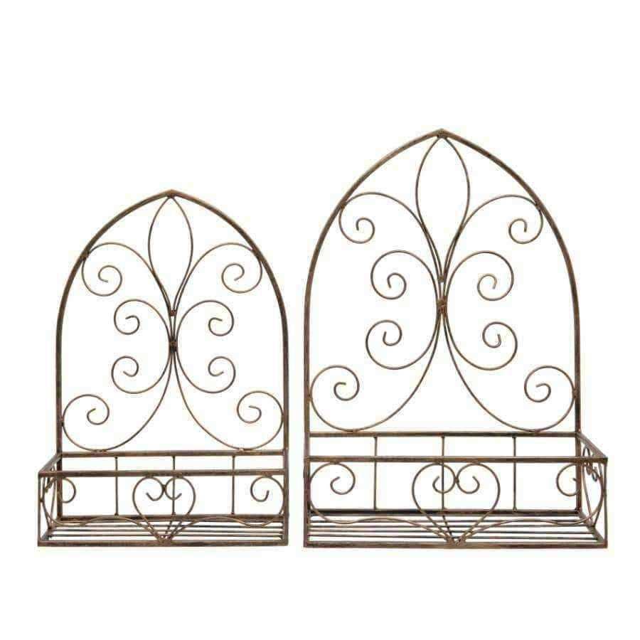 Set of Two Bronzed Metal Frame Wall Shelf Planter Baskets - The Farthing