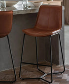 Set of Two Brown Faux Leather Bar Stools - The Farthing