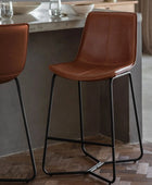Set of Two Brown Faux Leather Bar Stools - The Farthing