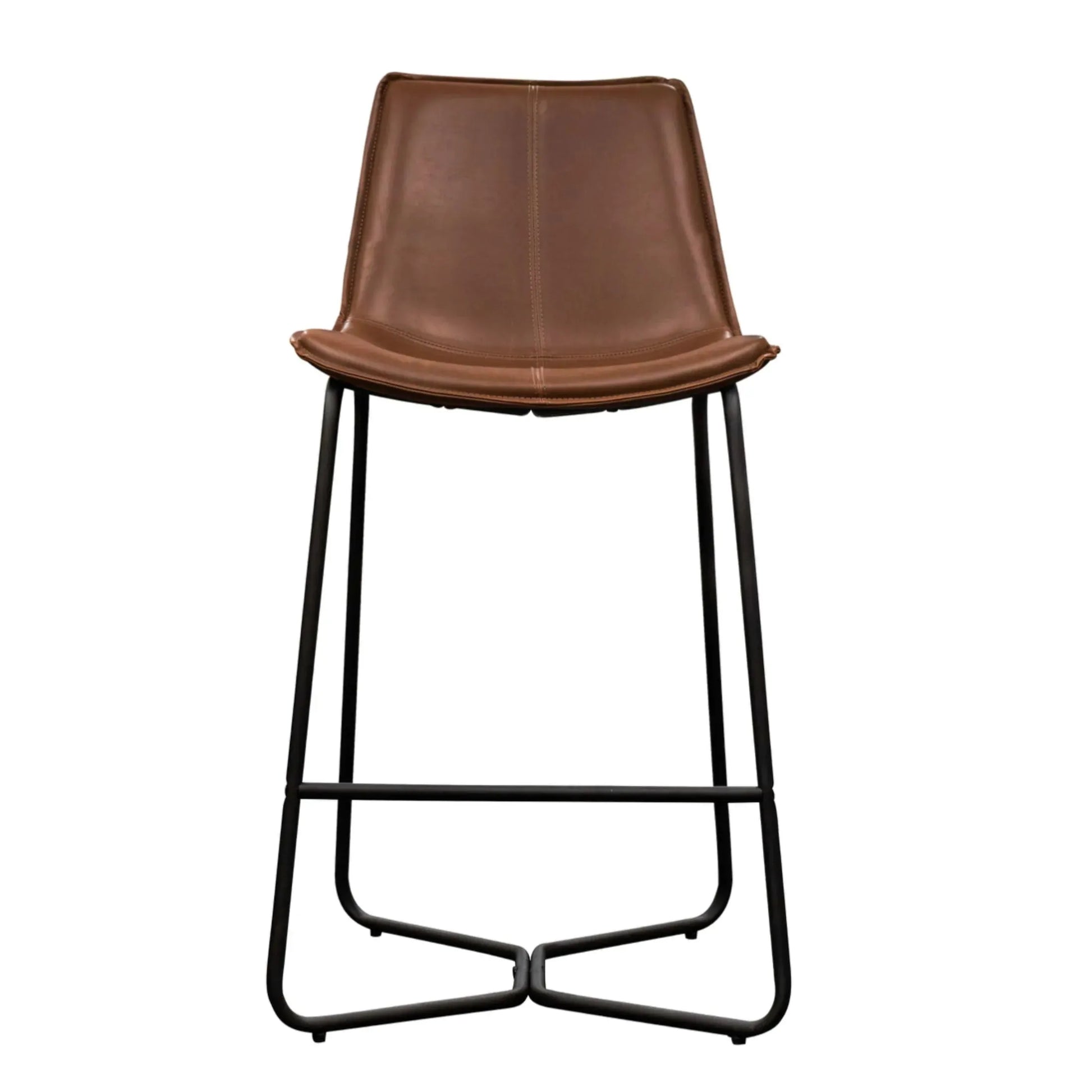 Set of Two Brown Faux Leather Bar Stools - The Farthing