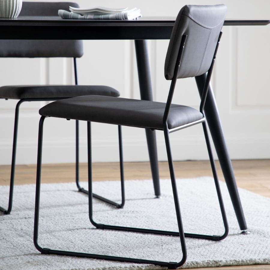 Set of Two Contemporary Slate Grey Padded Dining Chairs - The Farthing