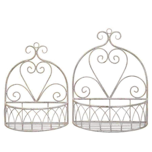 Set of Two Cream Metal Frame Wall Shelf Planter Baskets - The Farthing