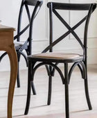 Set of Two Cross Back Black Dining Chairs- Rattan Tops - The Farthing