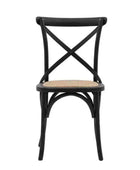 Set of Two Cross Back Black Dining Chairs- Rattan Tops - The Farthing