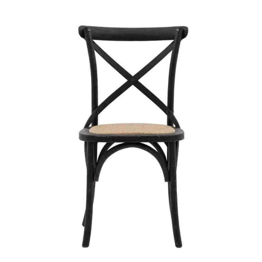 Set of Two Cross Back Black Dining Chairs- Rattan Tops - The Farthing