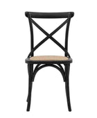 Set of Two Cross Back Black Dining Chairs- Rattan Tops - The Farthing