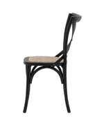 Set of Two Cross Back Black Dining Chairs- Rattan Tops - The Farthing