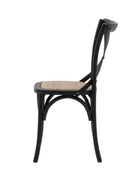 Set of Two Cross Back Black Dining Chairs- Rattan Tops - The Farthing