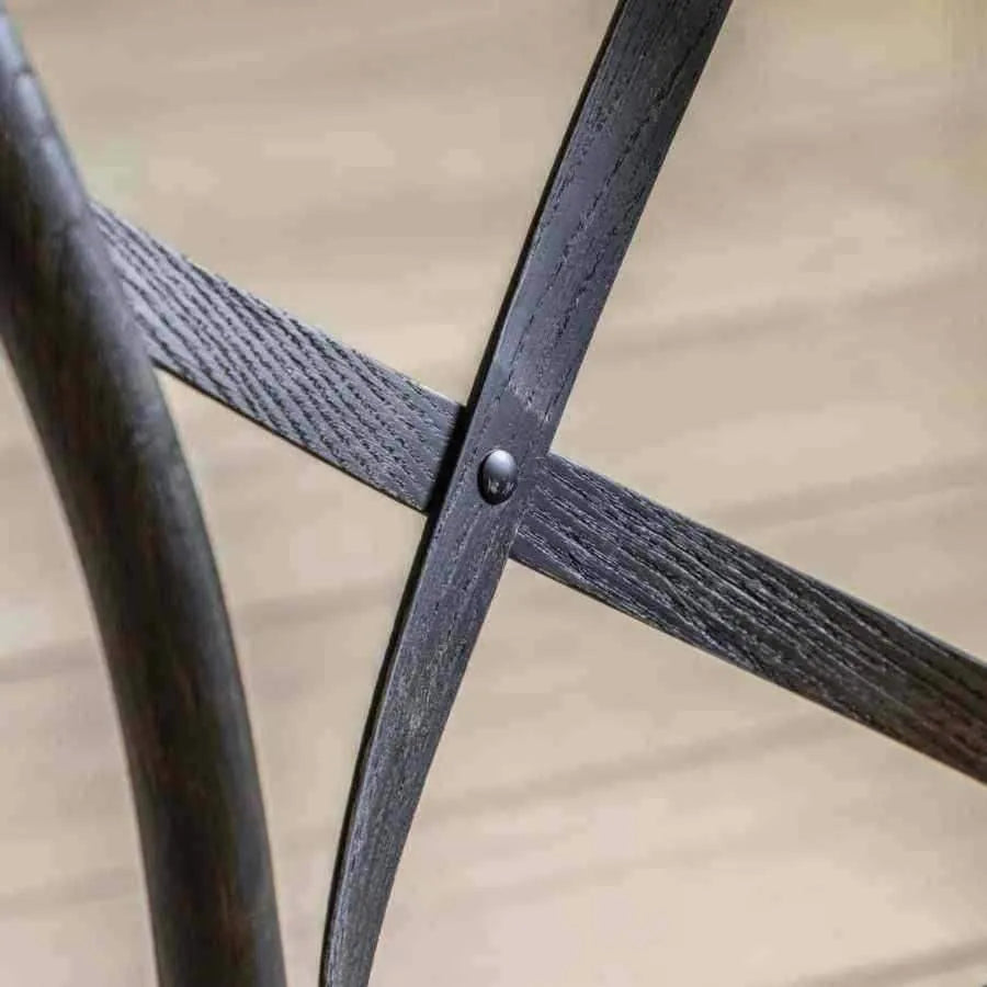 Set of Two Cross Back Black Dining Chairs- Rattan Tops - The Farthing