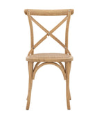 Set of Two Cross Back Oak Dining Chairs- Rattan Tops - The Farthing