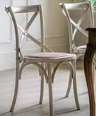 Set of Two Cross Back White Dining Chairs- Rattan Tops - The Farthing