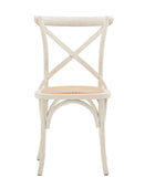 Set of Two Cross Back White Dining Chairs- Rattan Tops - The Farthing