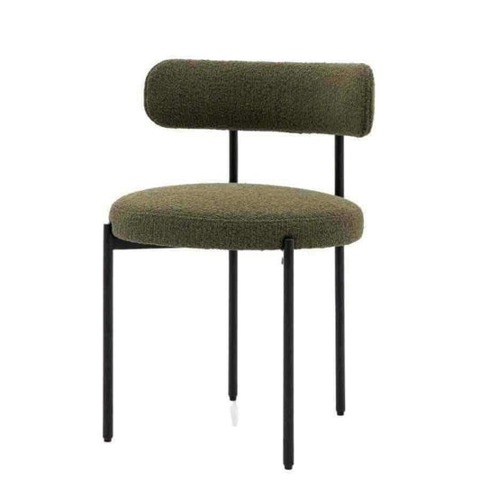 Set of Two Curved Back Green Fabric Dining Chairs - The Farthing