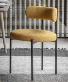 Set of Two Curved Back Ochre Fabric Dining Chairs - The Farthing