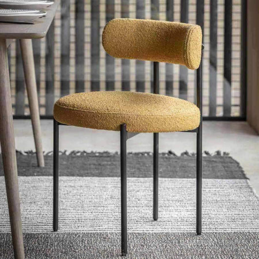 Set of Two Curved Back Ochre Fabric Dining Chairs - The Farthing