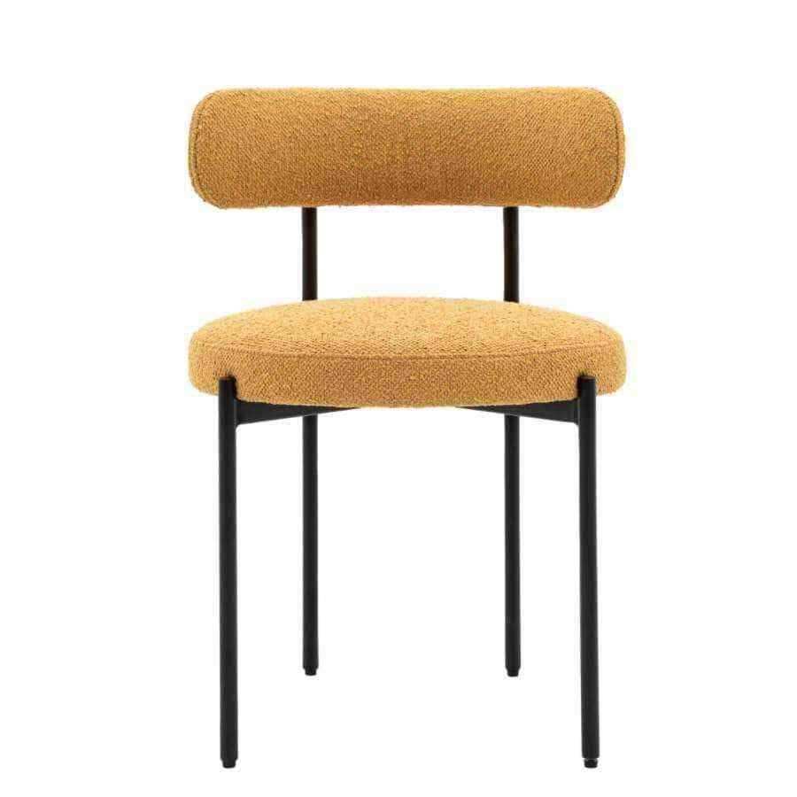 Set of Two Curved Back Ochre Fabric Dining Chairs - The Farthing