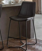 Set of Two Dark Charcoal Faux Leather Bar Stools - The Farthing