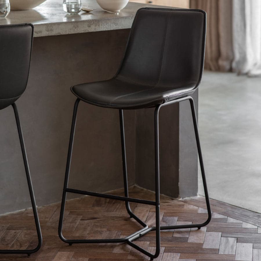 Set of Two Dark Charcoal Faux Leather Bar Stools - The Farthing