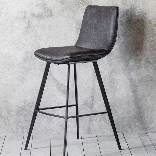 Set of Two Dark Faux Leather Bar Stools - The Farthing