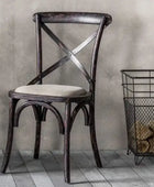 Set of Two Distressed Black Wood Cross Back Dining Chairs - The Farthing