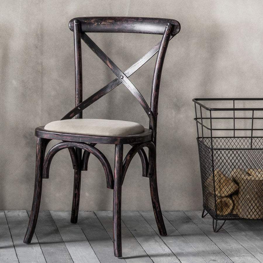 Set of Two Distressed Black Wood Cross Back Dining Chairs - The Farthing