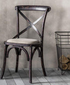 Set of Two Distressed Black Wood Cross Back Dining Chairs - The Farthing