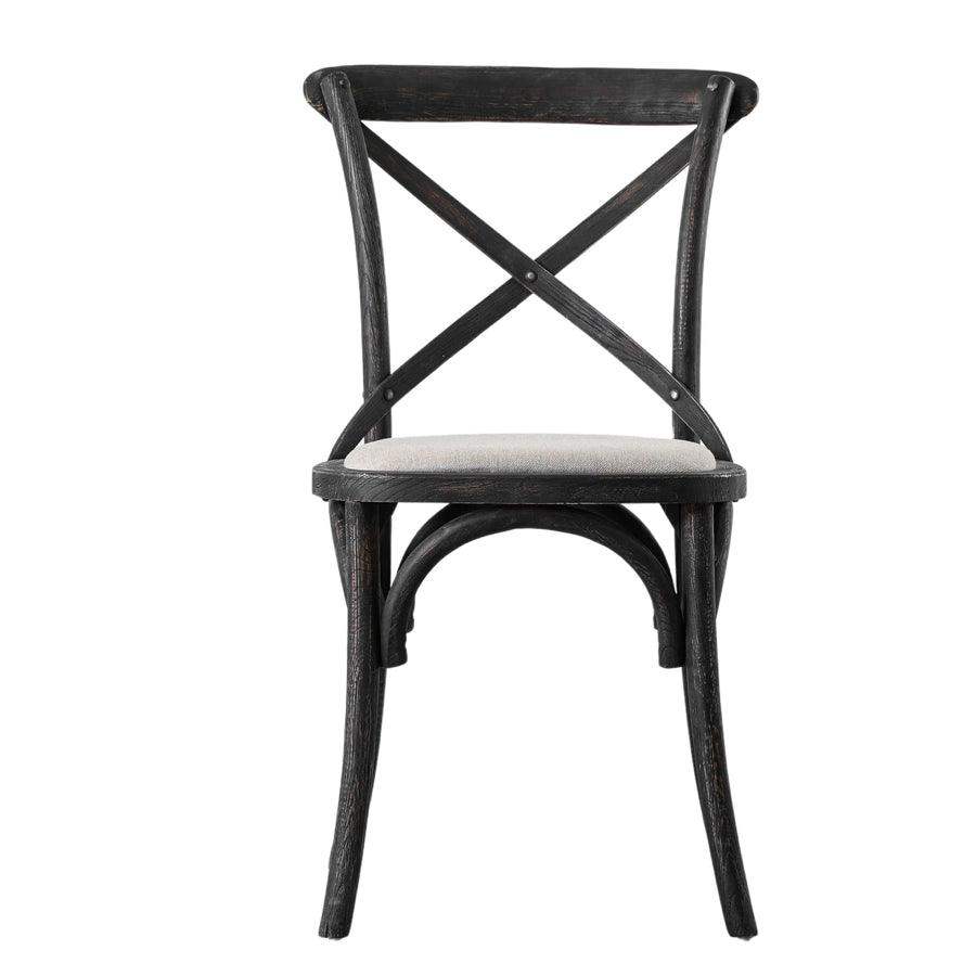 Set of Two Distressed Black Wood Cross Back Dining Chairs - The Farthing