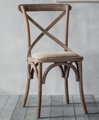 Set of Two Distressed Natural Wood Cross Back Dining Chairs - The Farthing