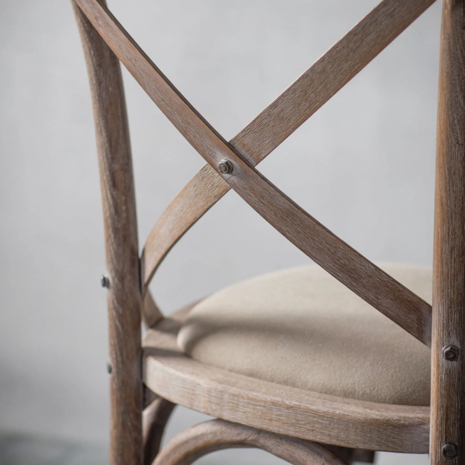 Set of Two Distressed Natural Wood Cross Back Dining Chairs - The Farthing