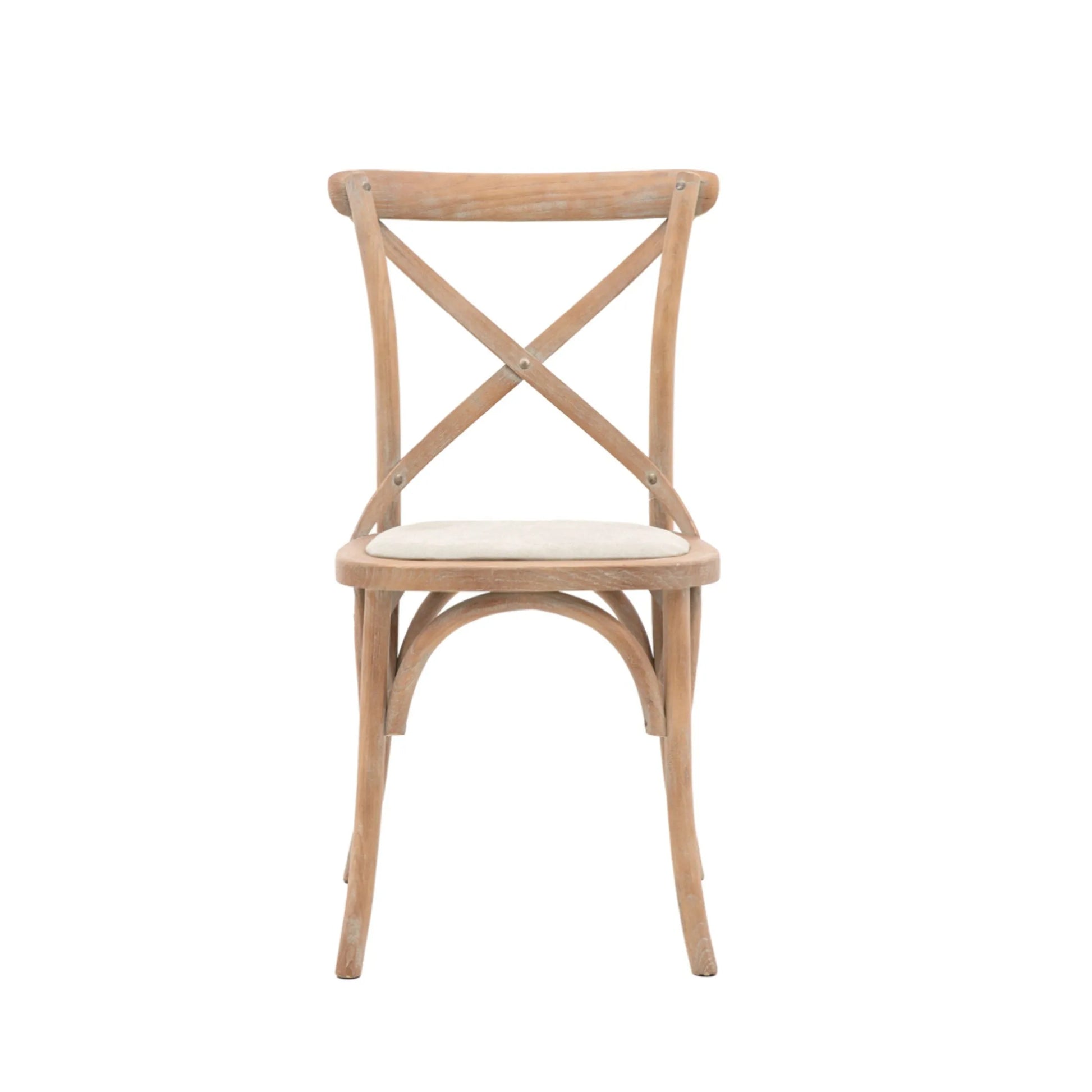 Set of Two Distressed Natural Wood Cross Back Dining Chairs - The Farthing