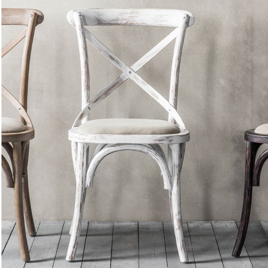 Set of Two Distressed White Wood Cross Back Dining Chairs - The Farthing